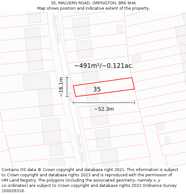 35, MALVERN ROAD, ORPINGTON, BR6 9HA: Plot and title map