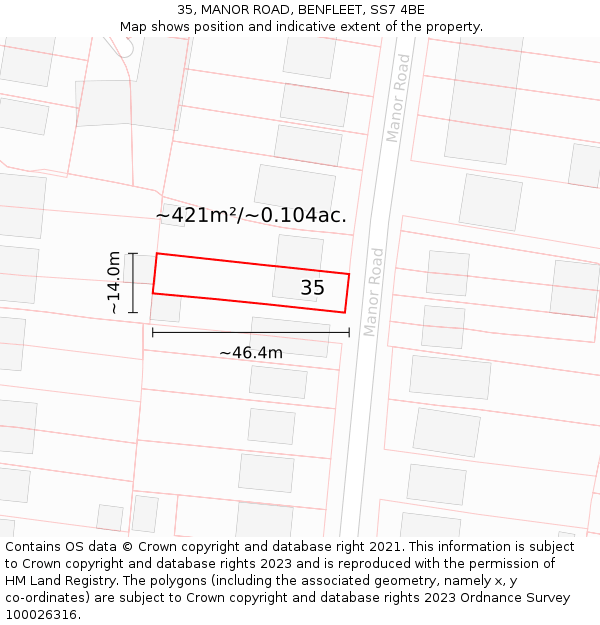 35, MANOR ROAD, BENFLEET, SS7 4BE: Plot and title map