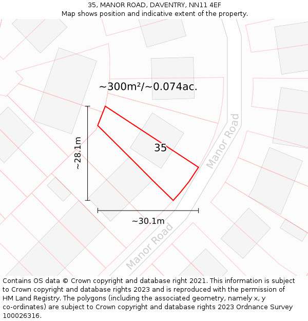 35, MANOR ROAD, DAVENTRY, NN11 4EF: Plot and title map