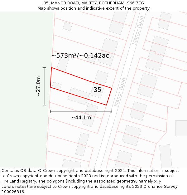 35, MANOR ROAD, MALTBY, ROTHERHAM, S66 7EG: Plot and title map