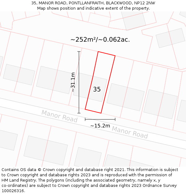 35, MANOR ROAD, PONTLLANFRAITH, BLACKWOOD, NP12 2NW: Plot and title map