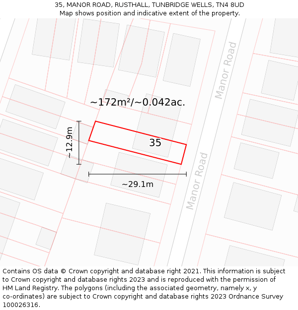 35, MANOR ROAD, RUSTHALL, TUNBRIDGE WELLS, TN4 8UD: Plot and title map
