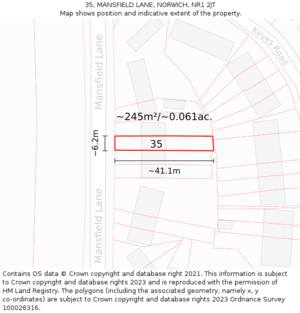 35, MANSFIELD LANE, NORWICH, NR1 2JT: Plot and title map