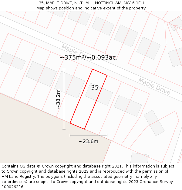 35, MAPLE DRIVE, NUTHALL, NOTTINGHAM, NG16 1EH: Plot and title map