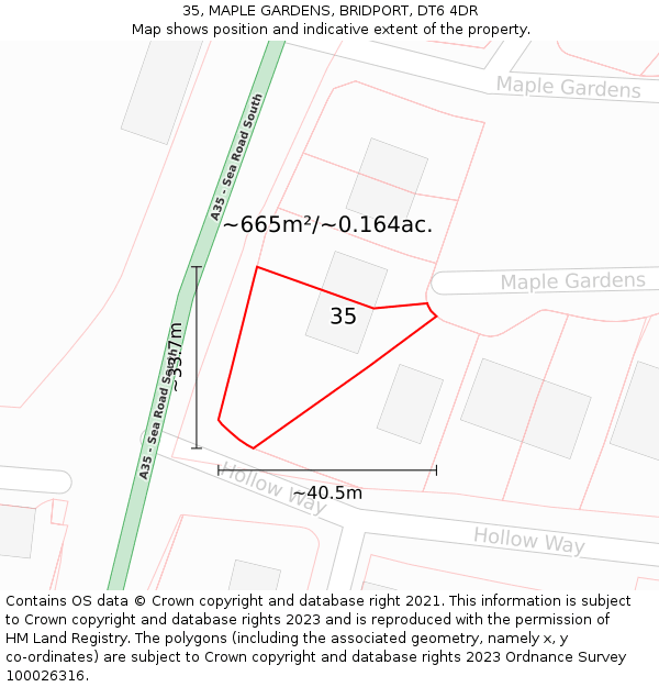 35, MAPLE GARDENS, BRIDPORT, DT6 4DR: Plot and title map