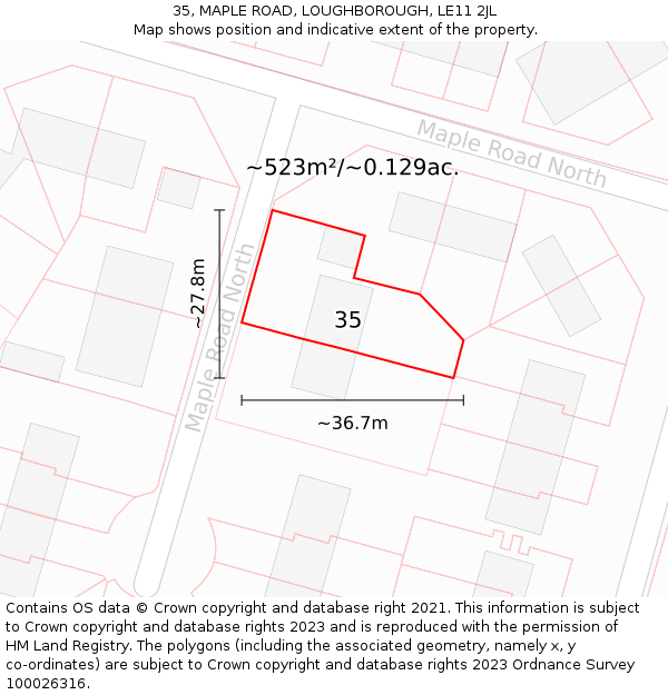 35, MAPLE ROAD, LOUGHBOROUGH, LE11 2JL: Plot and title map