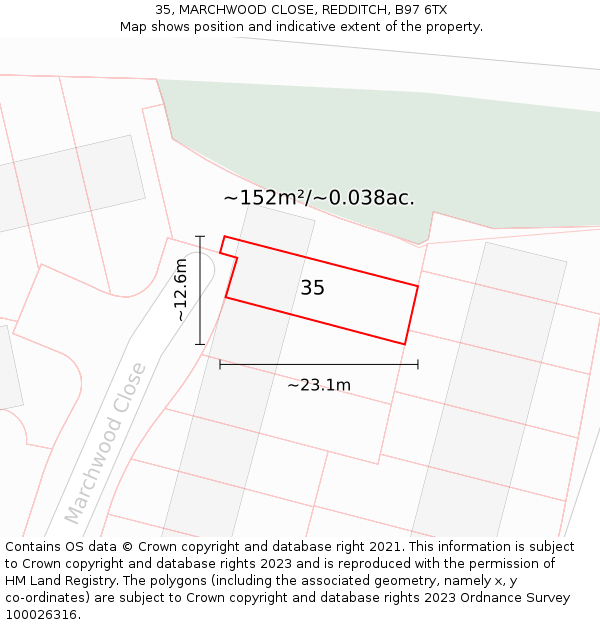 35, MARCHWOOD CLOSE, REDDITCH, B97 6TX: Plot and title map