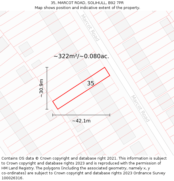 35, MARCOT ROAD, SOLIHULL, B92 7PR: Plot and title map
