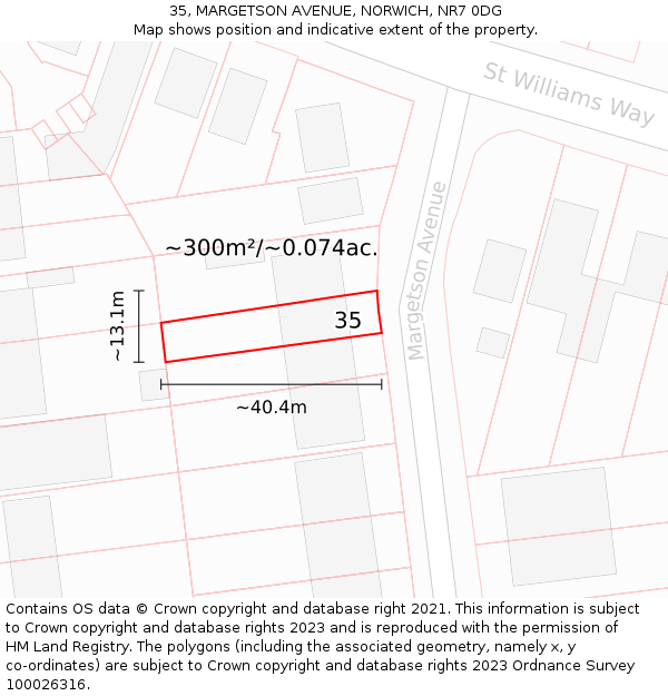 35, MARGETSON AVENUE, NORWICH, NR7 0DG: Plot and title map