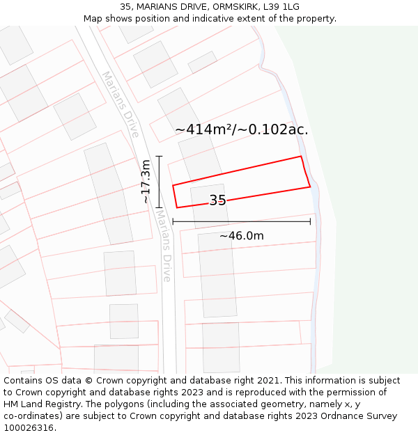 35, MARIANS DRIVE, ORMSKIRK, L39 1LG: Plot and title map