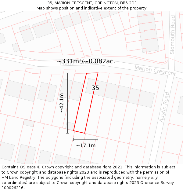 35, MARION CRESCENT, ORPINGTON, BR5 2DF: Plot and title map
