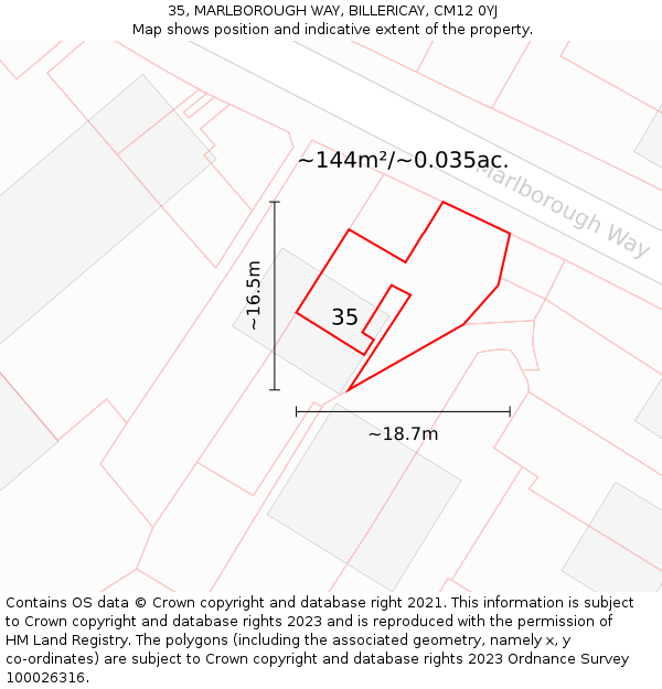 35, MARLBOROUGH WAY, BILLERICAY, CM12 0YJ: Plot and title map