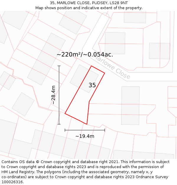 35, MARLOWE CLOSE, PUDSEY, LS28 9NT: Plot and title map