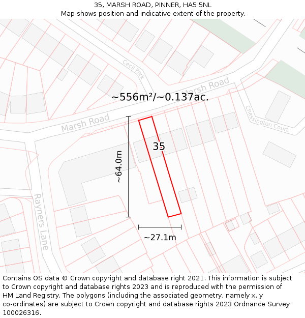 35, MARSH ROAD, PINNER, HA5 5NL: Plot and title map