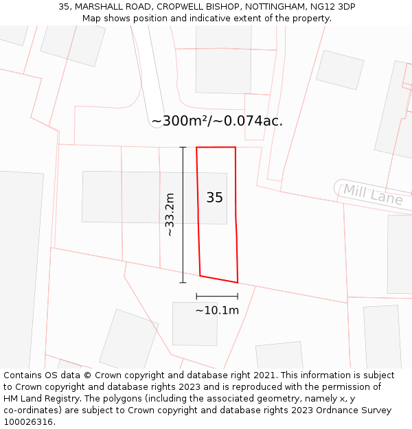35, MARSHALL ROAD, CROPWELL BISHOP, NOTTINGHAM, NG12 3DP: Plot and title map