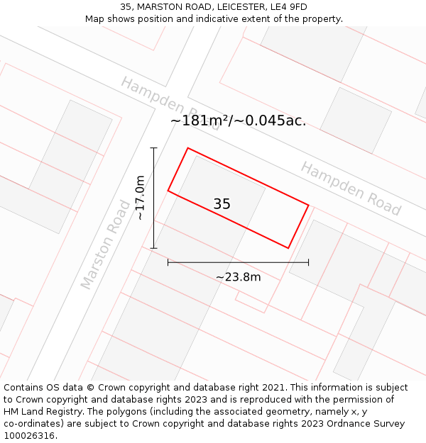 35, MARSTON ROAD, LEICESTER, LE4 9FD: Plot and title map