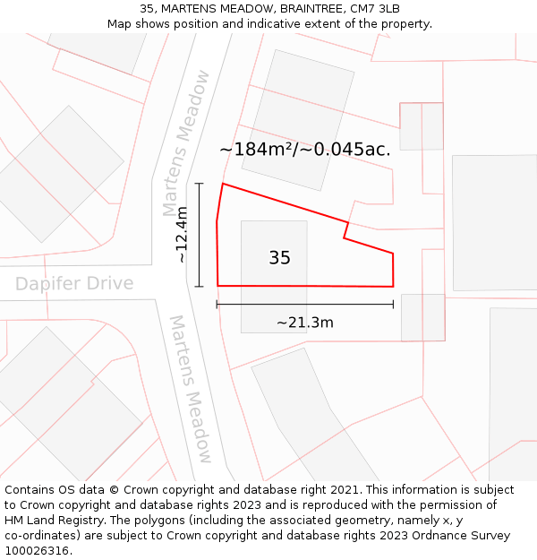 35, MARTENS MEADOW, BRAINTREE, CM7 3LB: Plot and title map
