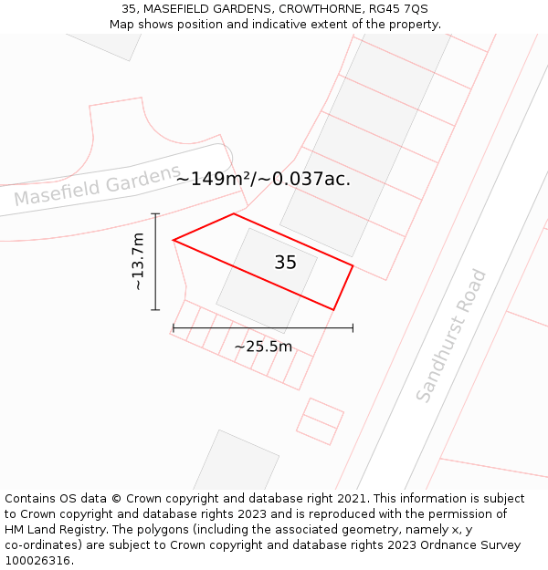 35, MASEFIELD GARDENS, CROWTHORNE, RG45 7QS: Plot and title map