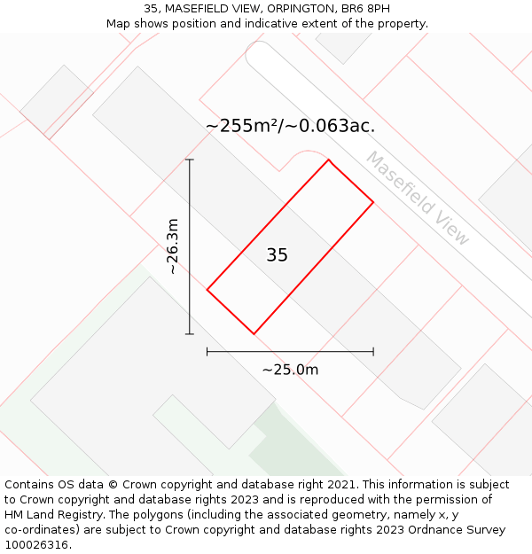 35, MASEFIELD VIEW, ORPINGTON, BR6 8PH: Plot and title map