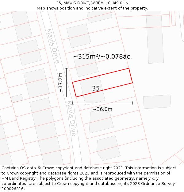 35, MAVIS DRIVE, WIRRAL, CH49 0UN: Plot and title map