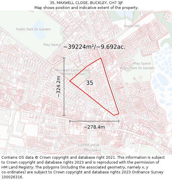 35, MAXWELL CLOSE, BUCKLEY, CH7 3JF: Plot and title map