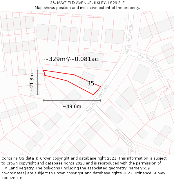 35, MAYFIELD AVENUE, ILKLEY, LS29 8LF: Plot and title map