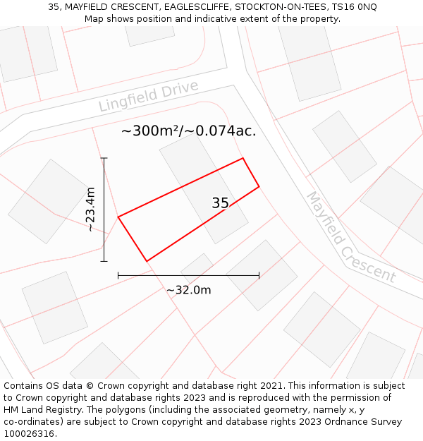 35, MAYFIELD CRESCENT, EAGLESCLIFFE, STOCKTON-ON-TEES, TS16 0NQ: Plot and title map
