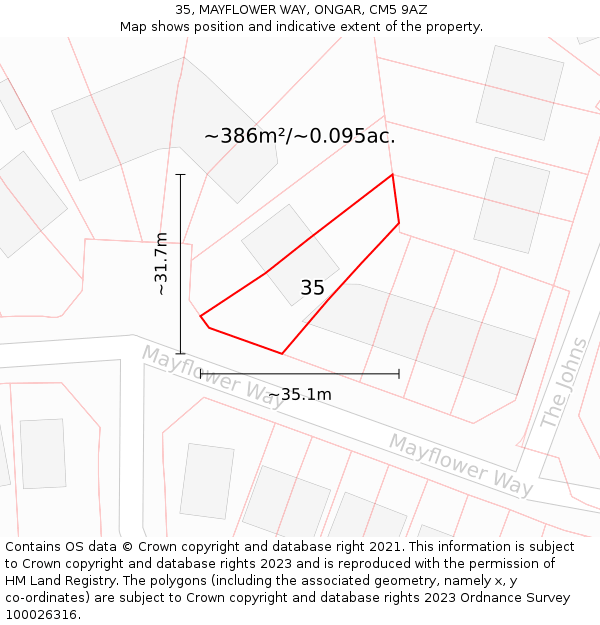 35, MAYFLOWER WAY, ONGAR, CM5 9AZ: Plot and title map