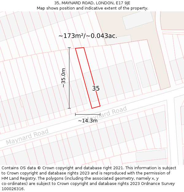 35, MAYNARD ROAD, LONDON, E17 9JE: Plot and title map
