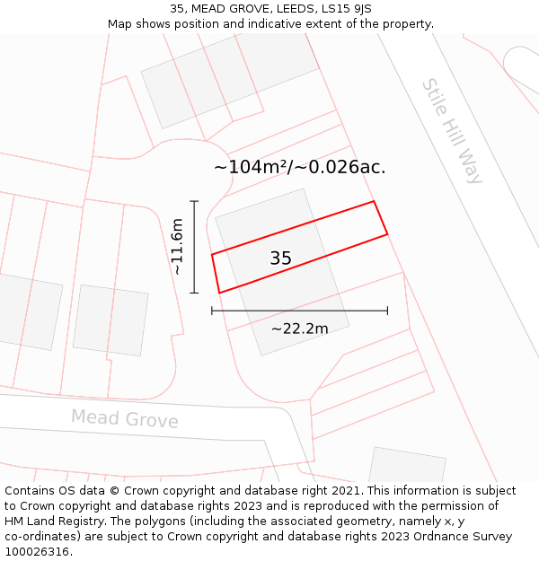 35, MEAD GROVE, LEEDS, LS15 9JS: Plot and title map