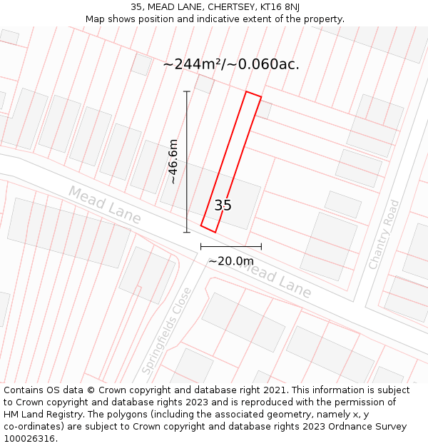 35, MEAD LANE, CHERTSEY, KT16 8NJ: Plot and title map