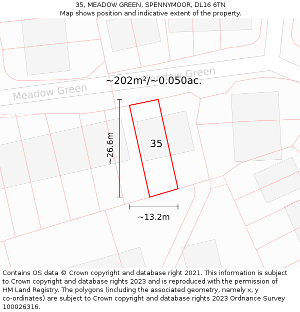 35, MEADOW GREEN, SPENNYMOOR, DL16 6TN: Plot and title map