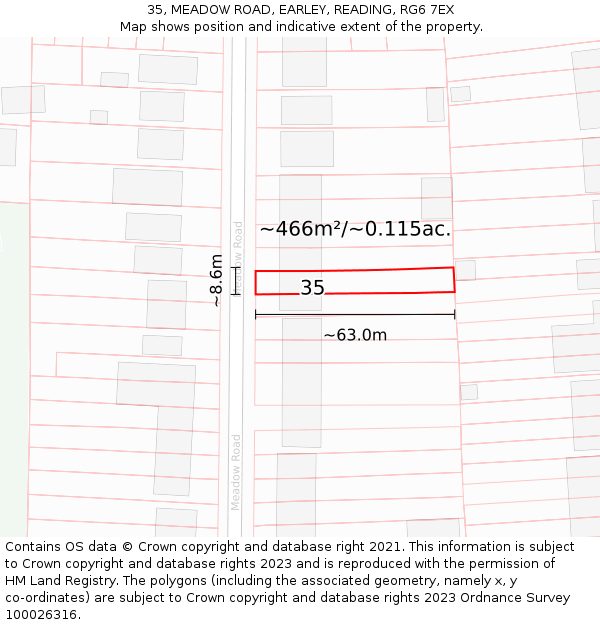 35, MEADOW ROAD, EARLEY, READING, RG6 7EX: Plot and title map