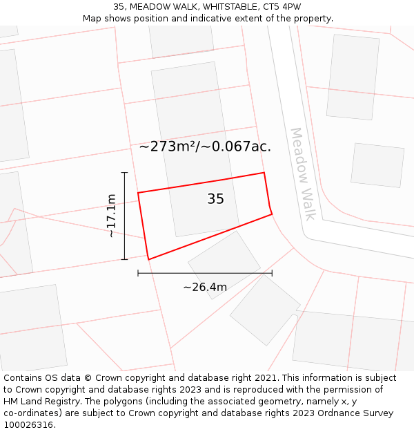 35, MEADOW WALK, WHITSTABLE, CT5 4PW: Plot and title map