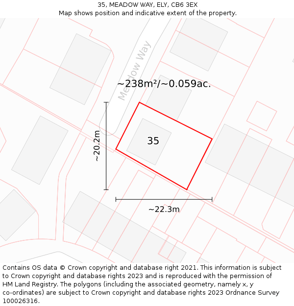 35, MEADOW WAY, ELY, CB6 3EX: Plot and title map
