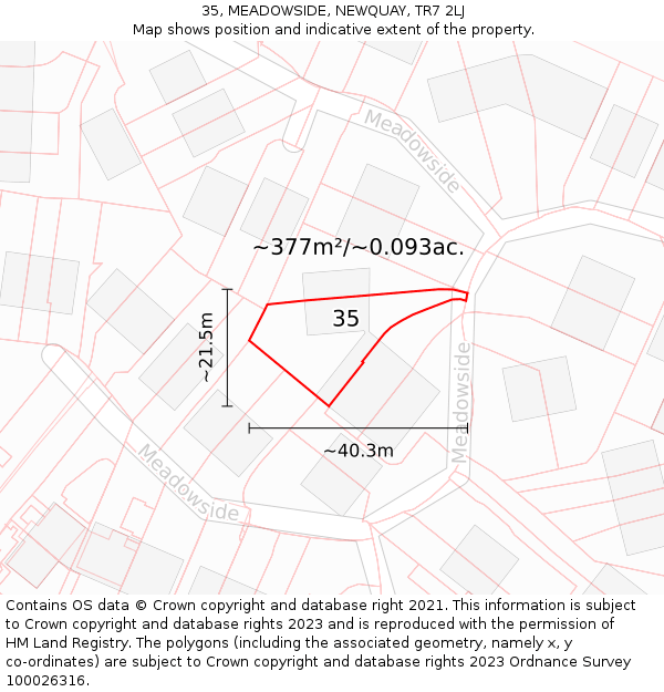 35, MEADOWSIDE, NEWQUAY, TR7 2LJ: Plot and title map