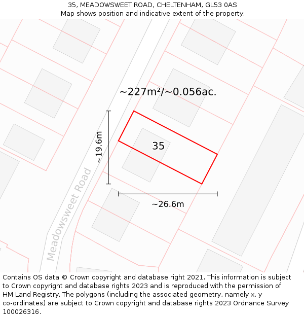 35, MEADOWSWEET ROAD, CHELTENHAM, GL53 0AS: Plot and title map