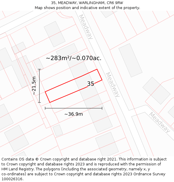 35, MEADWAY, WARLINGHAM, CR6 9RW: Plot and title map