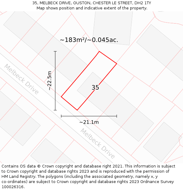 35, MELBECK DRIVE, OUSTON, CHESTER LE STREET, DH2 1TY: Plot and title map