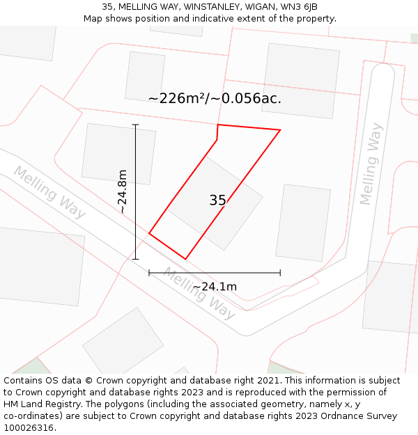 35, MELLING WAY, WINSTANLEY, WIGAN, WN3 6JB: Plot and title map