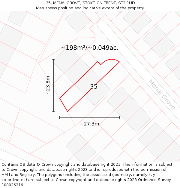 35, MENAI GROVE, STOKE-ON-TRENT, ST3 1UD: Plot and title map