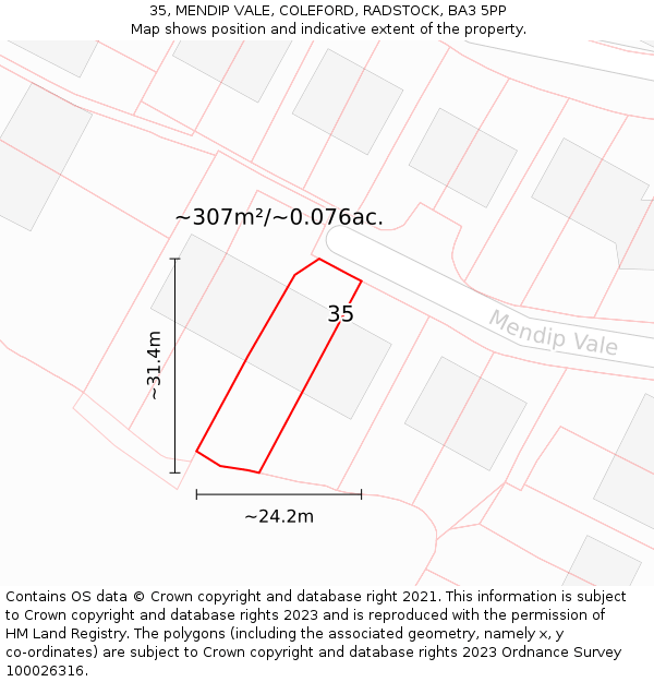 35, MENDIP VALE, COLEFORD, RADSTOCK, BA3 5PP: Plot and title map