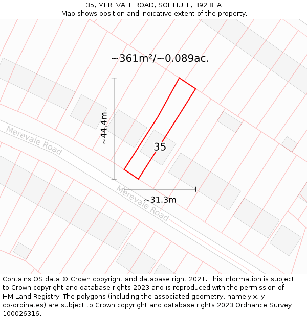 35, MEREVALE ROAD, SOLIHULL, B92 8LA: Plot and title map