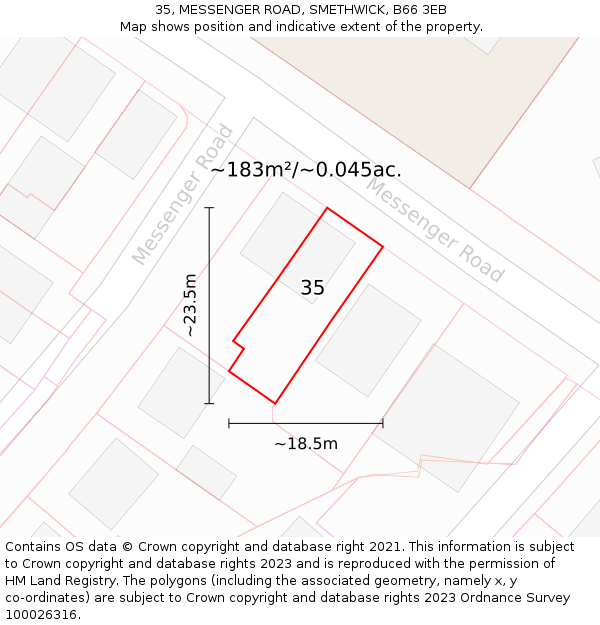 35, MESSENGER ROAD, SMETHWICK, B66 3EB: Plot and title map
