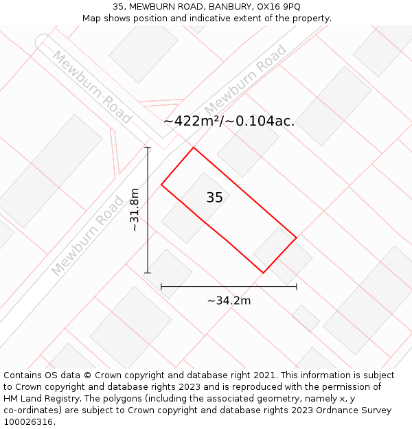 35, MEWBURN ROAD, BANBURY, OX16 9PQ: Plot and title map