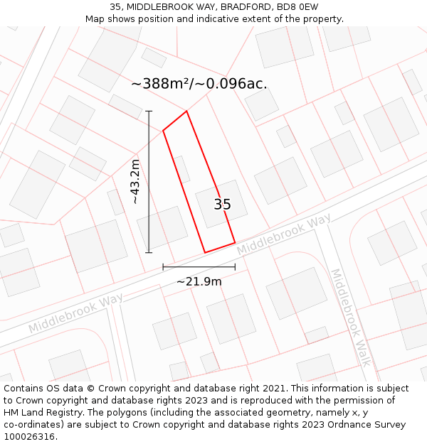 35, MIDDLEBROOK WAY, BRADFORD, BD8 0EW: Plot and title map