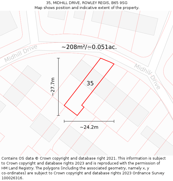 35, MIDHILL DRIVE, ROWLEY REGIS, B65 9SG: Plot and title map