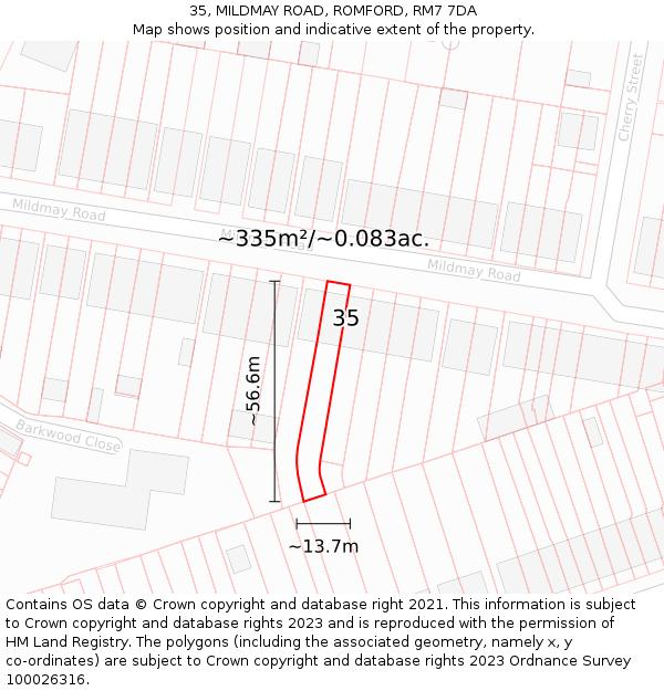 35, MILDMAY ROAD, ROMFORD, RM7 7DA: Plot and title map