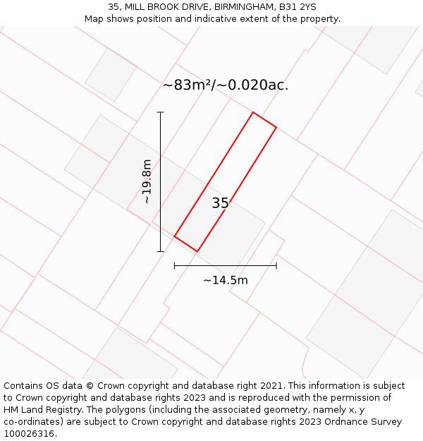 35, MILL BROOK DRIVE, BIRMINGHAM, B31 2YS: Plot and title map