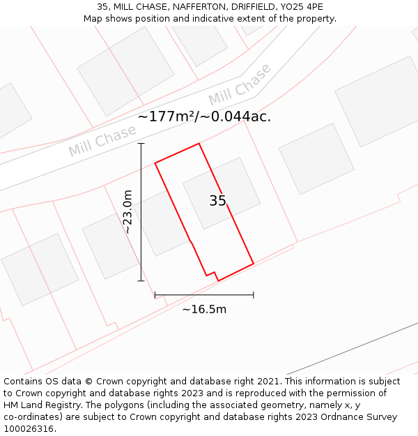35, MILL CHASE, NAFFERTON, DRIFFIELD, YO25 4PE: Plot and title map